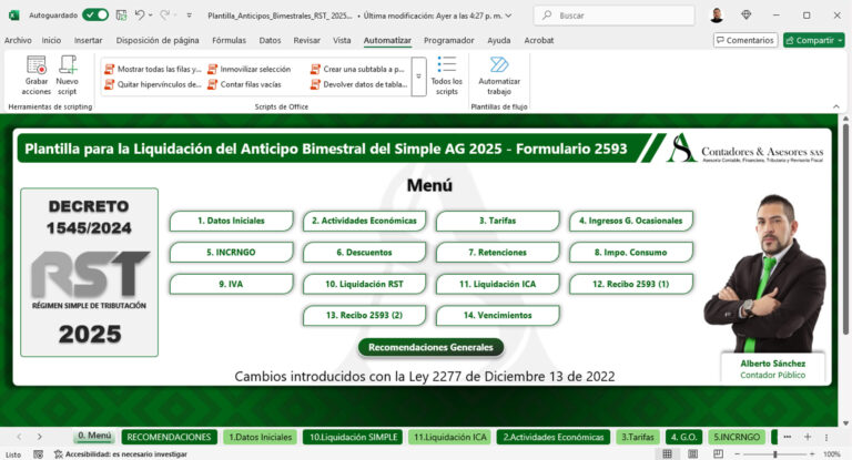Anticipos bimestrales del Régimen Simple Año 2025 - Formulario 2593