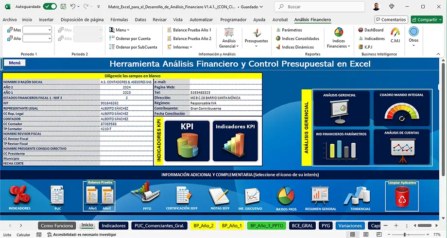 Vista previa de la Herramienta en Excel para análisis financiero y control presupuestal